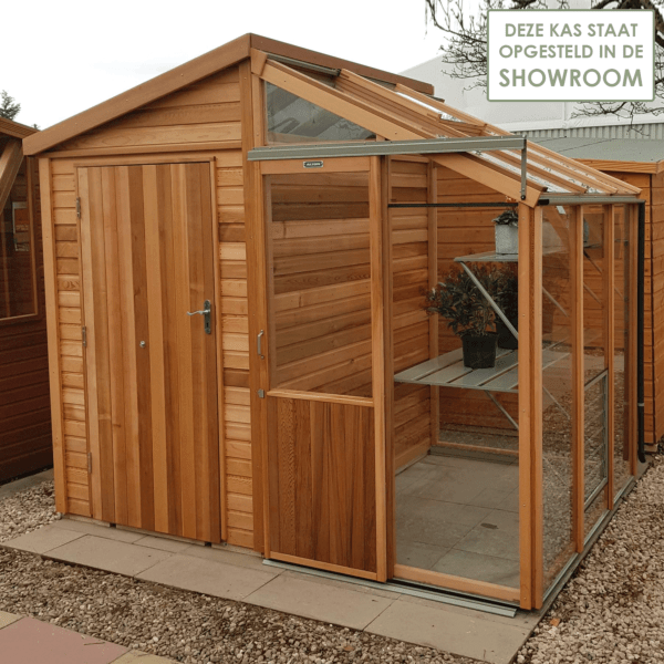 Combinatie houten tuinkas en schuur Alton Fusion 2684mm breed
