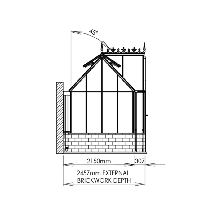 Tuinkas Robinsons Ranby op borstwering 1972 / 2302mm diep tegen muur
